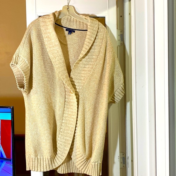 TOMMY HILFIGER PLUS SIZE BEIGE TAN CHUNKY SHORT SLEEVE KNIT COCOON SWEAT… - Picture 2 of 15